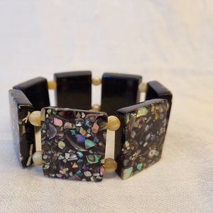 Vintage 1950's mosaic Abalone & mother of peal black block bracelet